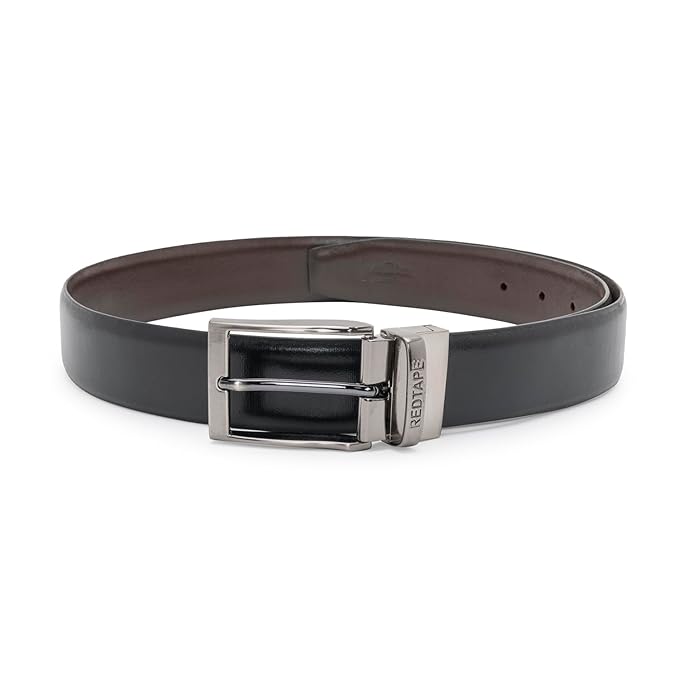 Red Tape Textured Reversible Leather Belt For Men | Classic And Durable