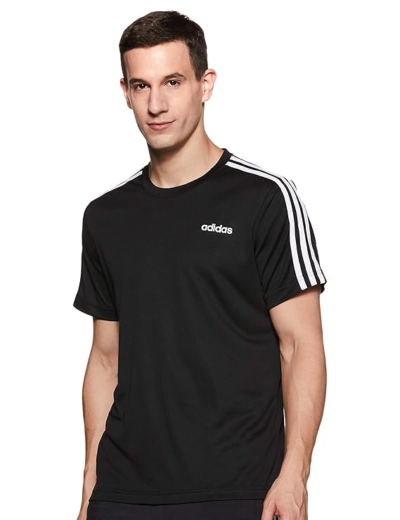 adidas Sporty Men Round Neck 3-Stripes Tee - Lightweight, Breathable & Moisture-Wicking Sports T-Shirt for Training, Running, Gym & Everyday Casual Activewear for All-Season